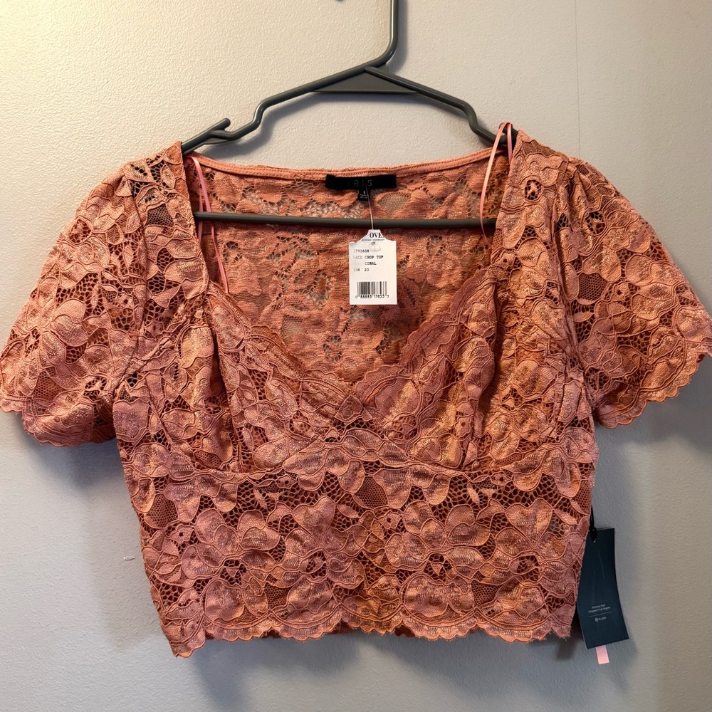 Women's Peach Lace Cropped Top - Boho Pink Festival